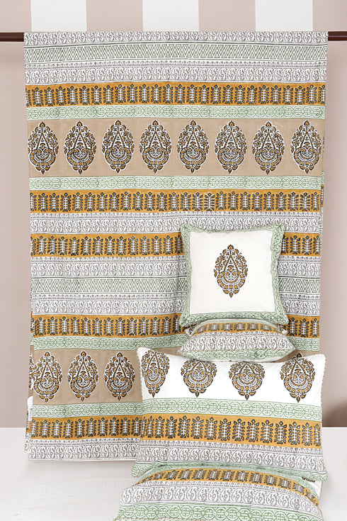 20s Cotton Bed Cover in Geometric Block Print