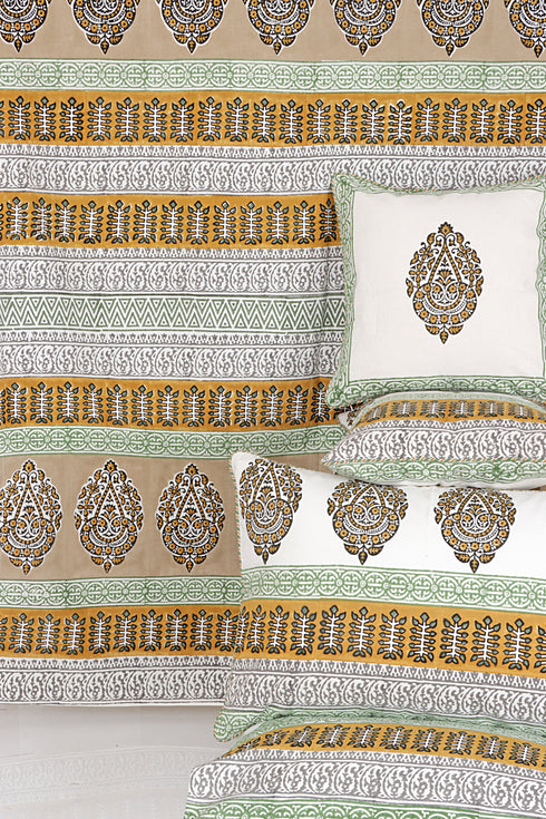 20s Cotton Bed Cover in Geometric Block Print