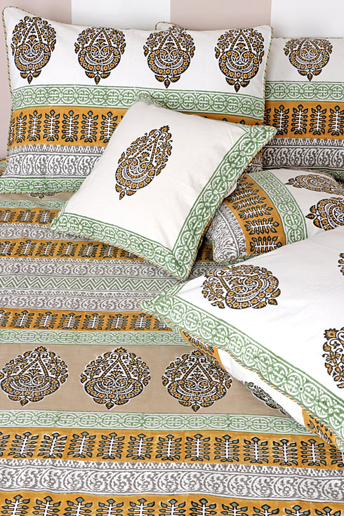 20s Cotton Bed Cover in Geometric Block Print