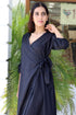 Cotton Silk Maxi Wrap Dress In Black