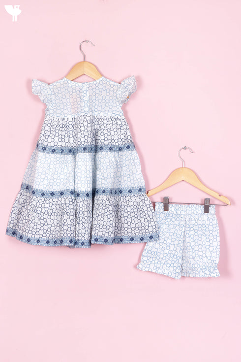 Cotton Frock & Shorts Set In Block Print