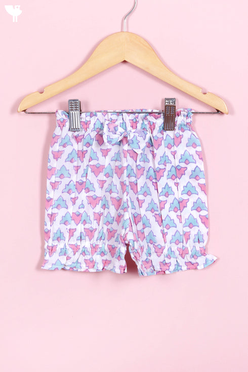 Cotton Frock & Shorts Set In Block Print