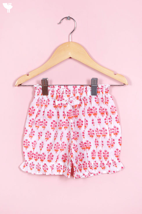 Cotton Frock & Shorts Set In Block Print