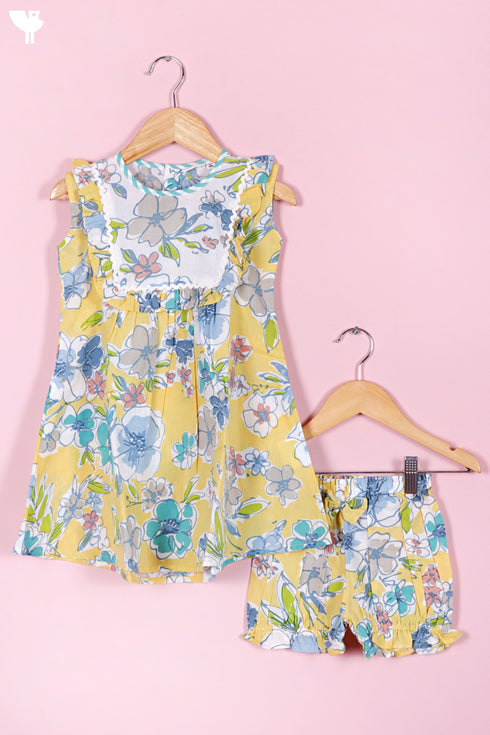 Cotton Frock & Shorts Set In Floral Print