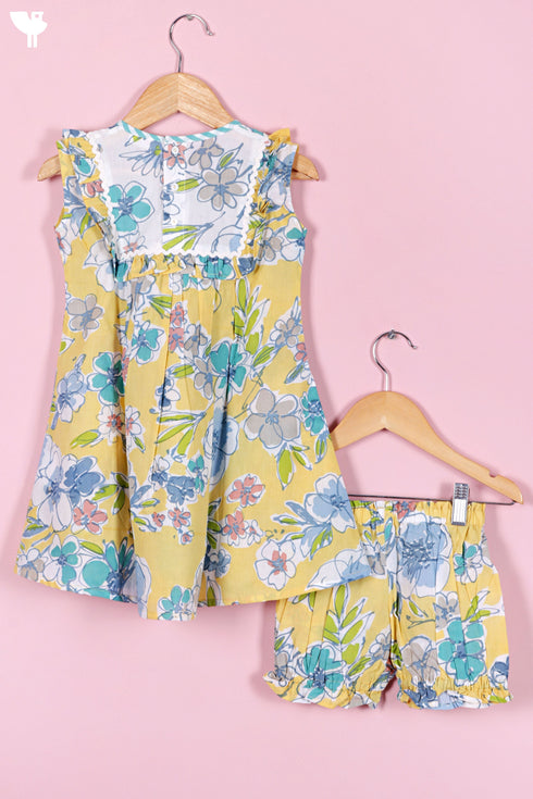 Cotton Frock & Shorts Set In Floral Print