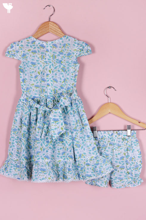 Cotton Top & Shorts Set In Floral Block Print