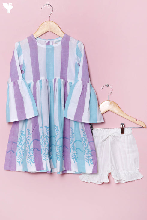 Khaadi Cotton Frock & Shorts Set In Stripes