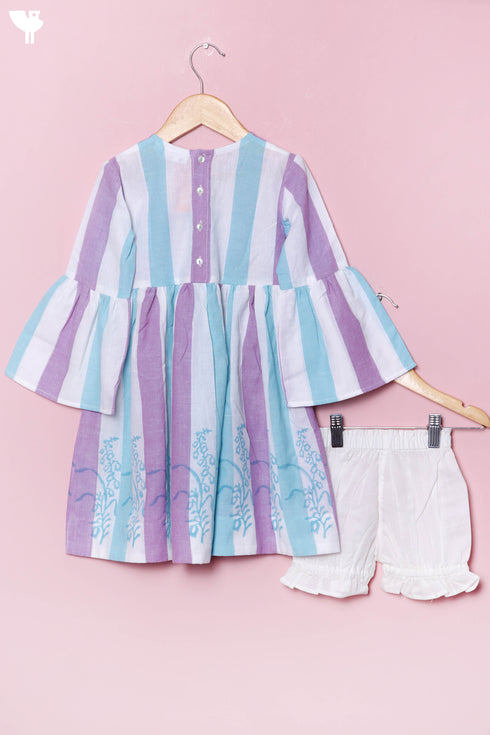 Khaadi Cotton Frock & Shorts Set In Stripes