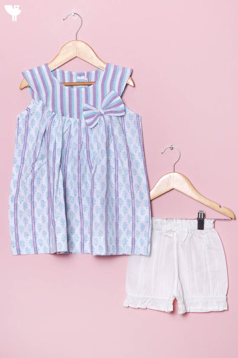 Khaadi Cotton Frock & Shorts Set In Block Print