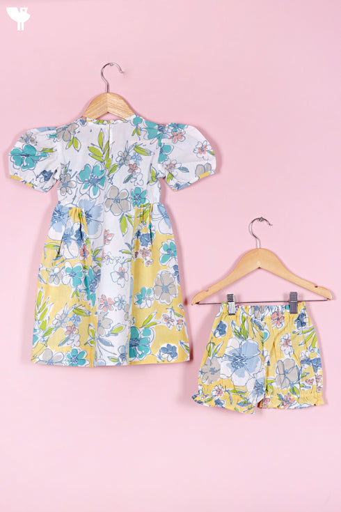 Cotton Frock & Shorts Set In Floral Print