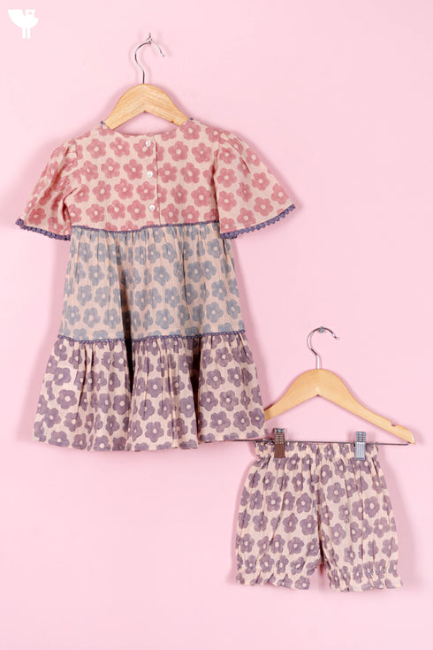 Crepe Cotton Top & Shorts Set In Floral Block Print