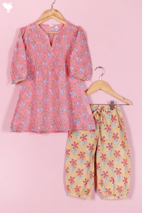 Cotton Girl’s Kurta and Pant Set In Block Print