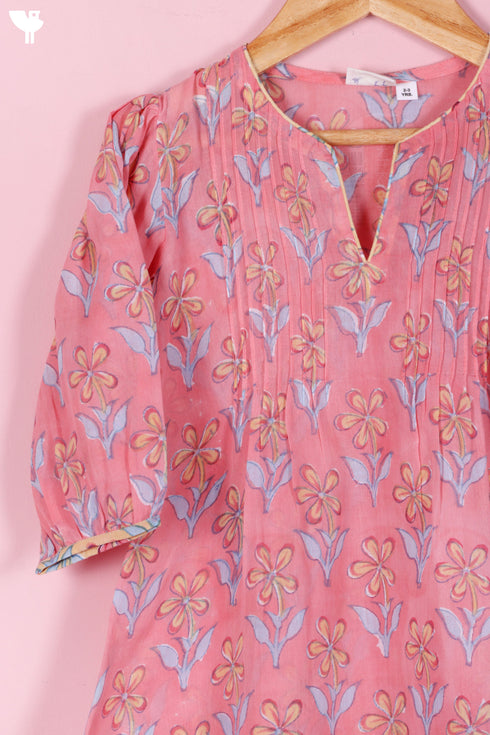 Cotton Girl’s Kurta and Pant Set In Block Print