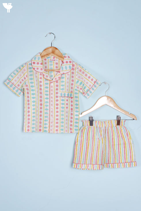 Cotton Shirt & Shorts Set In Block Print