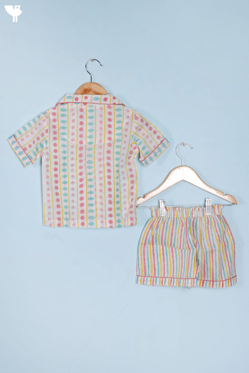 Cotton Shirt & Shorts Set In Block Print