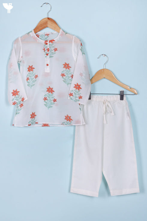 Modal Boys Kurta Pajama Set With Vest In Block Print