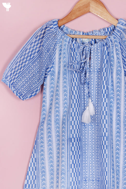 Cotton Girl’s Kurta and Pant Set InBlock Print