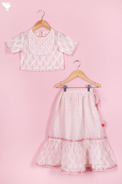 Chanderi Silk Lehenga Set In Floral Block Print