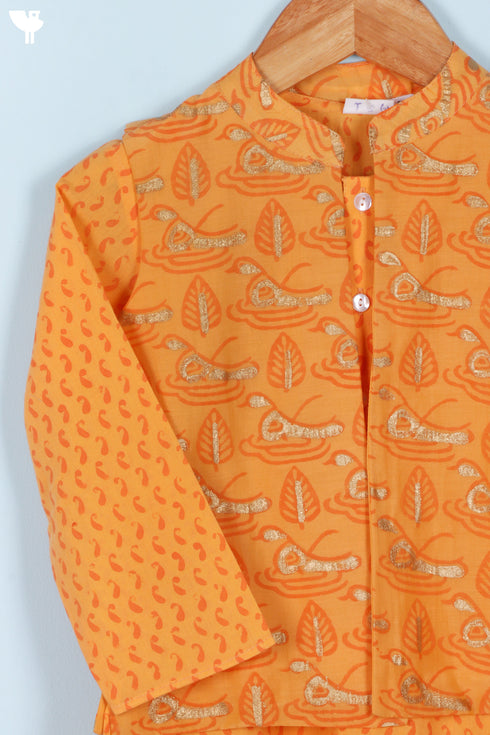 Cambric Cotton Orange Kurta Pajama Set With Vest