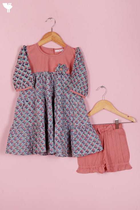 Cambric Cotton Aqua Green Peach Girls Top and Pant Set