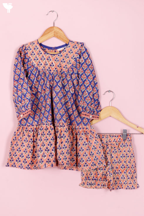 Cambric Cotton Orange Peach Blue Girls Top and Pant Set