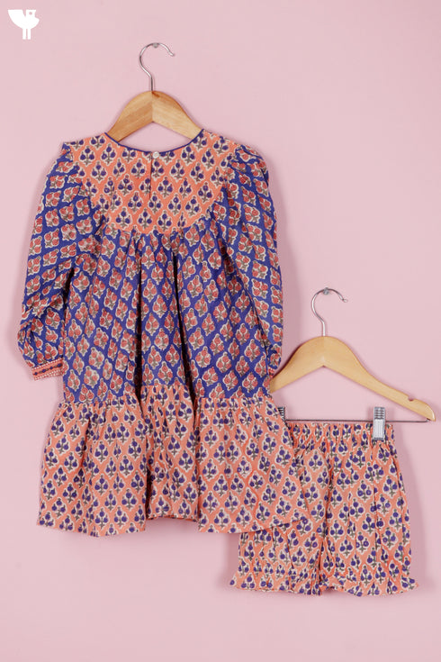Cambric Cotton Orange Peach Blue Girls Top and Pant Set