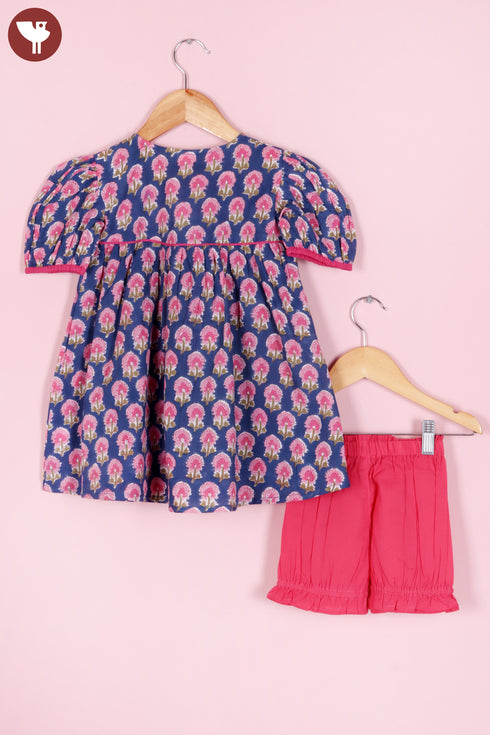 Cambric Cotton Navy Blue Girls Top and Short Set