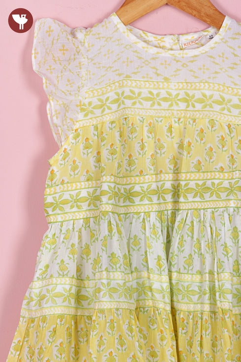 Mul Mul Cotton Girls Dress & Short Set in Floral Block Print