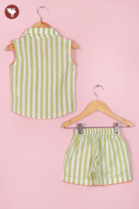 Cambric Cotton Girls Top & Short Set in Stripe Block Print