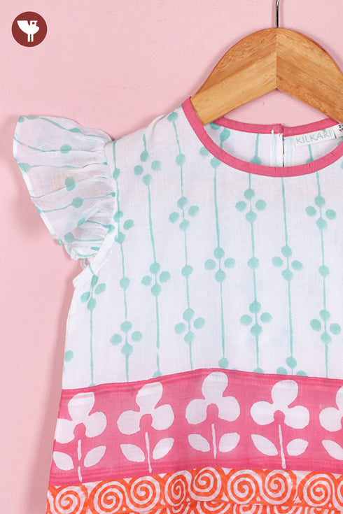 Mul Mul Cotton Girls Top & Skirt Set in Floral Block Print