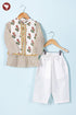 Cambric Cotton Boys Kurta Pyjama Set with Vest in Block Print