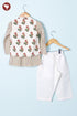 Cambric Cotton Boys Kurta Pyjama Set with Vest in Block Print