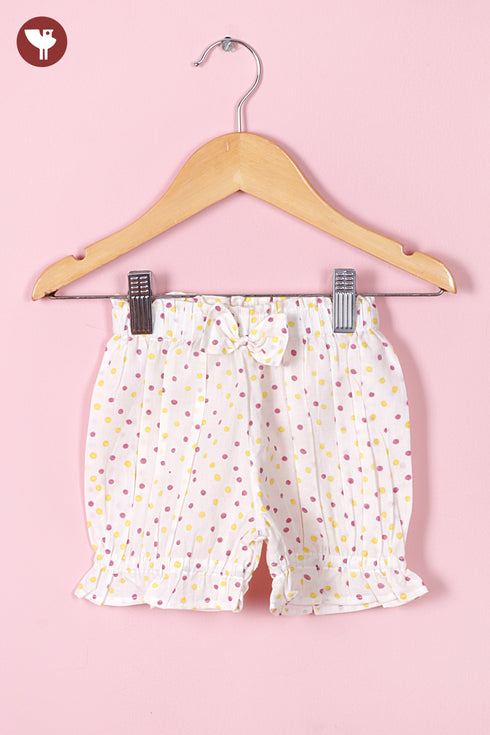 Mul Mul Cotton White Girls Top & Short Set in Floral Block Print