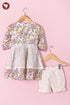 Mul Mul Cotton White Girls Top & Short Set in Floral Block Print