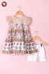 Mul Mul Cotton White Girls Top & Short Set in Floral Block Print