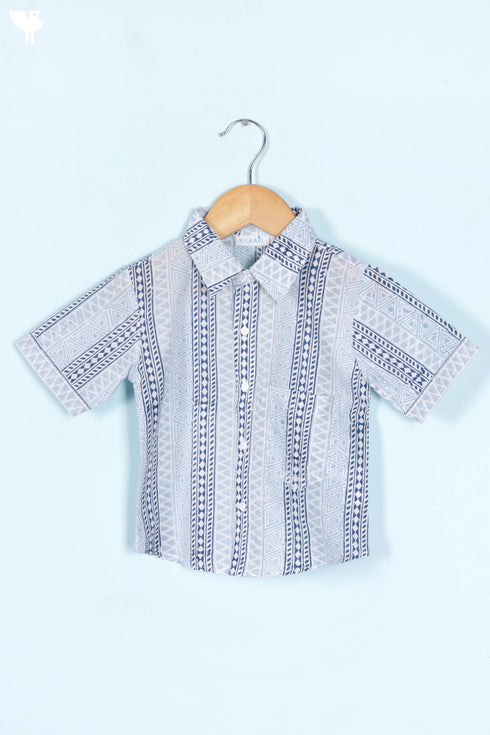 Cambric Cotton Boys Shirt In Block Print