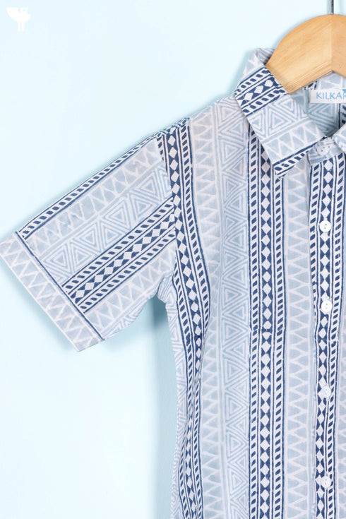 Cambric Cotton Boys Shirt In Block Print