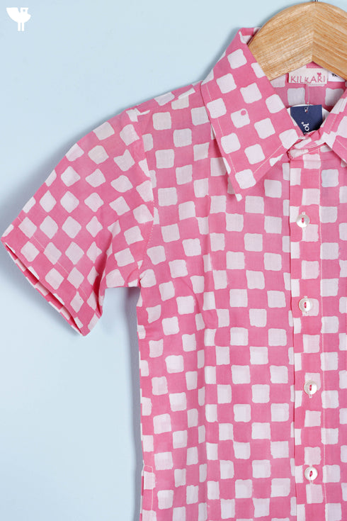 Cambric Cotton Boys Shirt In Block Print