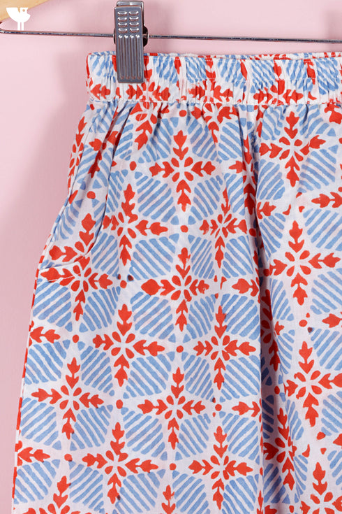 Cambric Cotton Girls Pant In Block Print