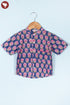 Cambric Cotton Navy Blue Boys Short Sleeve Shirt In Floral Block Print