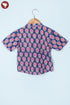 Cambric Cotton Navy Blue Boys Short Sleeve Shirt In Floral Block Print