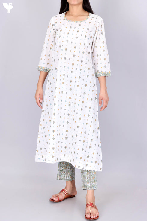 Cambric Cotton Kurta And Pant Set In Graphic Print