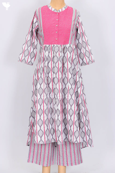 Cambric Cotton Kurta And Pant Set In Graphic Print