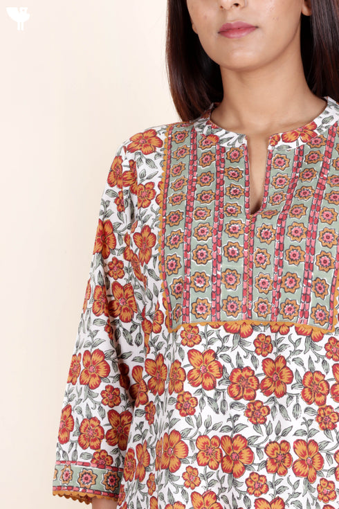 Bizzy Lizzy Kurta And Pant Set With Chiffon Dupatta In Block Print