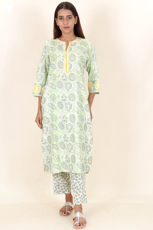 Bizzy Lizzy Kurta And Pant Set With Kota Dupatta In Block Print
