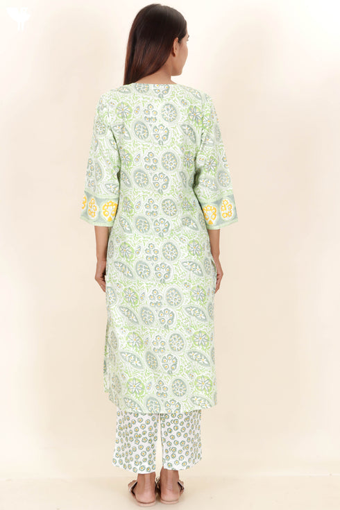 Bizzy Lizzy Kurta And Pant Set With Kota Dupatta In Block Print