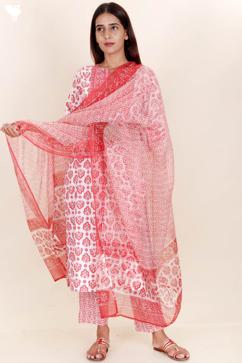 Bizzy Lizzy Kurta And Pant Set With Kota Dupatta In Block Print