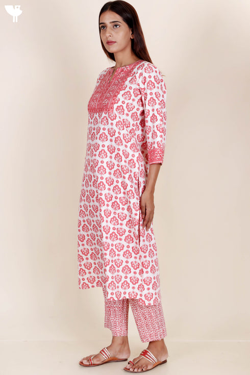 Bizzy Lizzy Kurta And Pant Set With Kota Dupatta In Block Print