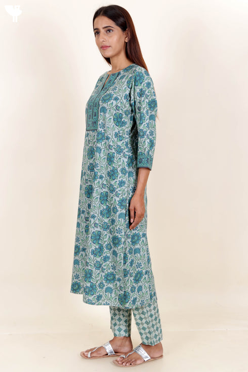 Bizzy Lizzy Kurta And Pant Set With Kota Dupatta In Block Print