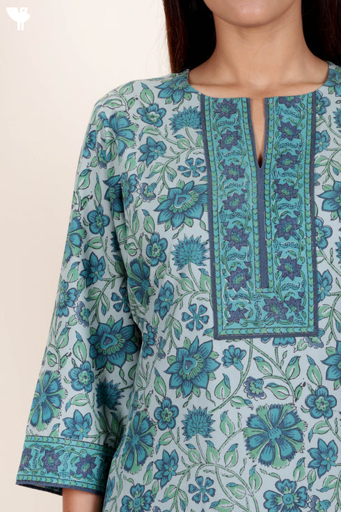 Bizzy Lizzy Kurta And Pant Set With Kota Dupatta In Block Print